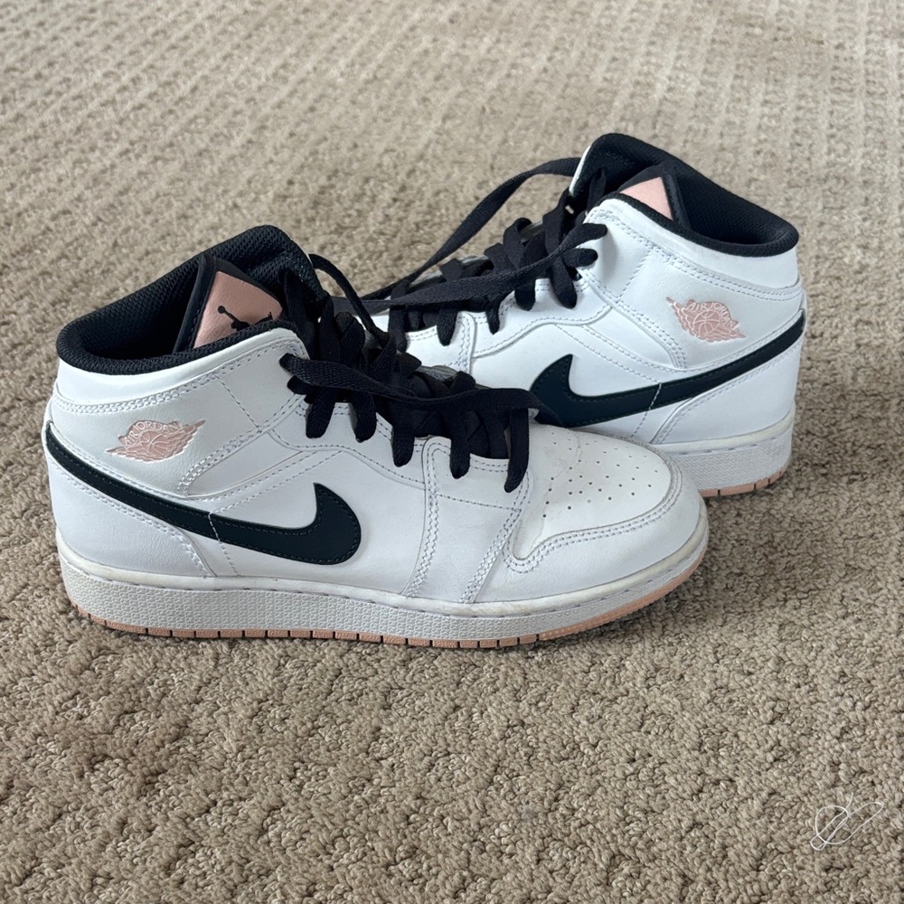 Air Jordan Youth White and Black Sneakers with Pink Accents